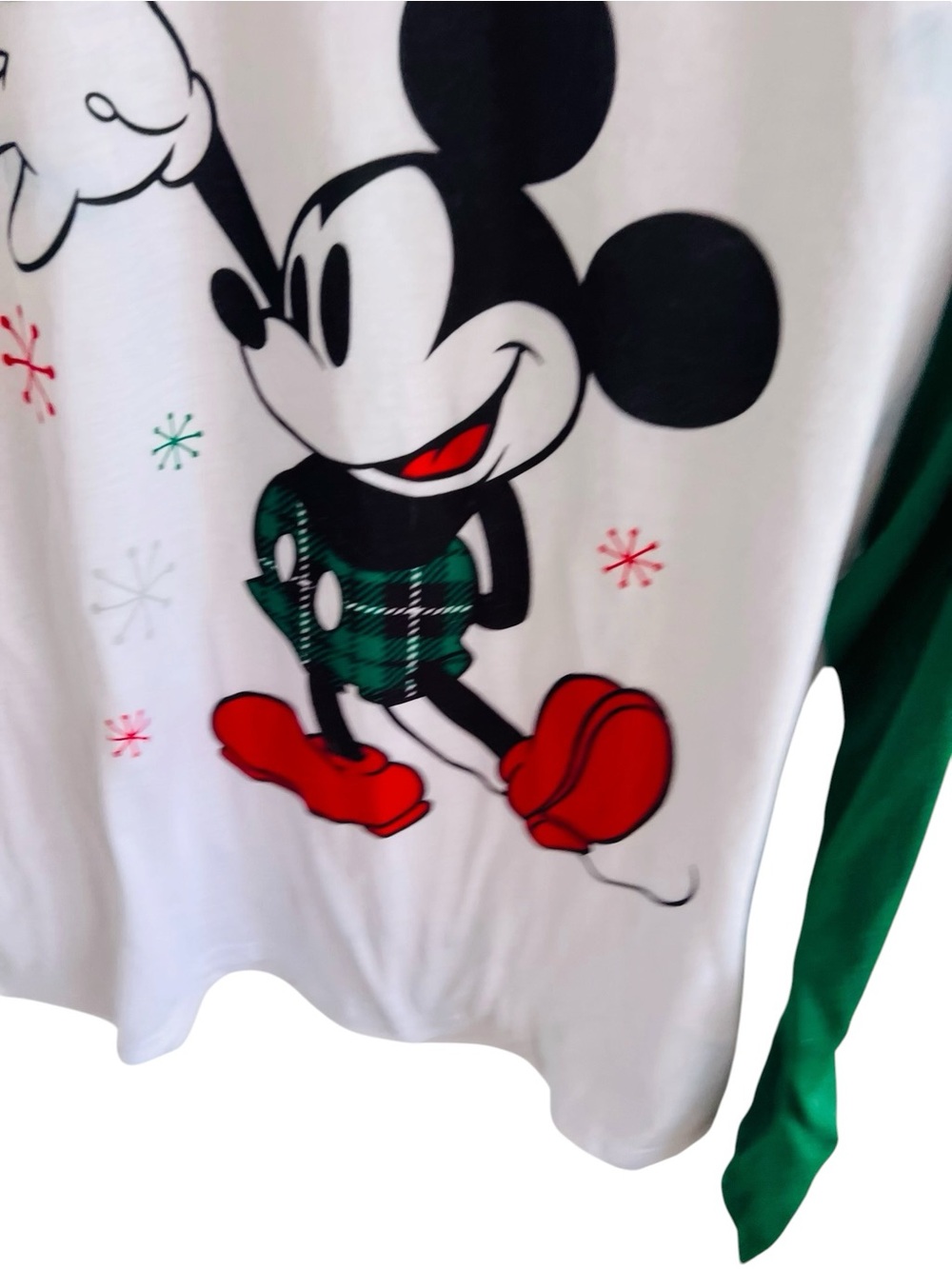Disney Mickey Mouse Green, White & Red Raglan Holiday Sleepwear Shirt - Picture 3 of 4